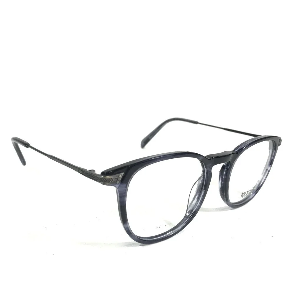 Iconik Eyeglasses Frames Cairo C02 Grey Blue Horn Round Full Rim 48-20-140